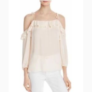 Joie Eugene silk cold shoulder top pink